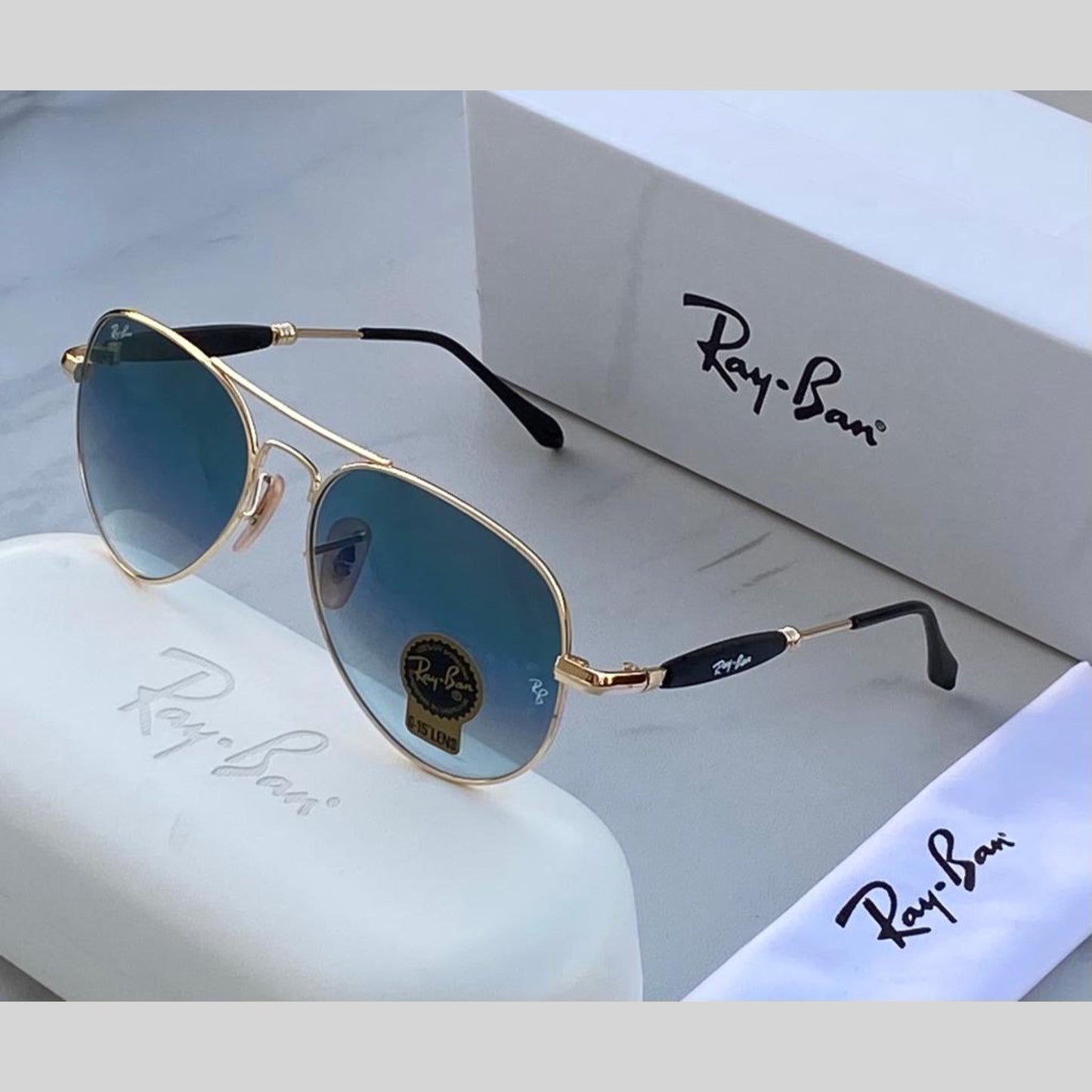 RAY-BAN Blue Shaded & Gold 3517 Oval Trendy Hot Favourite Wintage Sunglass For Unisex.